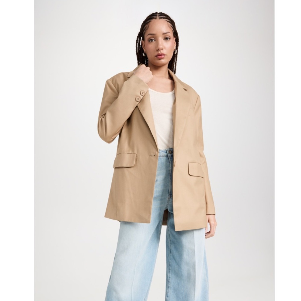 Lioness Oversized Blazer Jacket Tan Khaki Size XS Single Button Boyfriend Fit